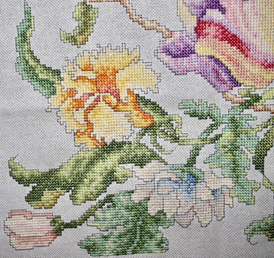 Μικρογραφία: Preloved Floral Embroidery, Floral Needlework, Partially Complete