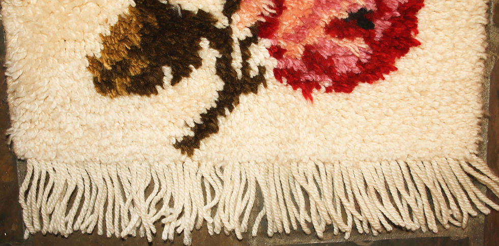 Miniature : Preloved Floral Rose Latch Hook Display Rug Wall Hanging