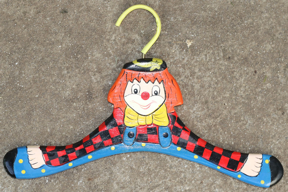 Miniaturbild: Preloved Wooden Clown Coat Hanger, Novelty Clown Hanger