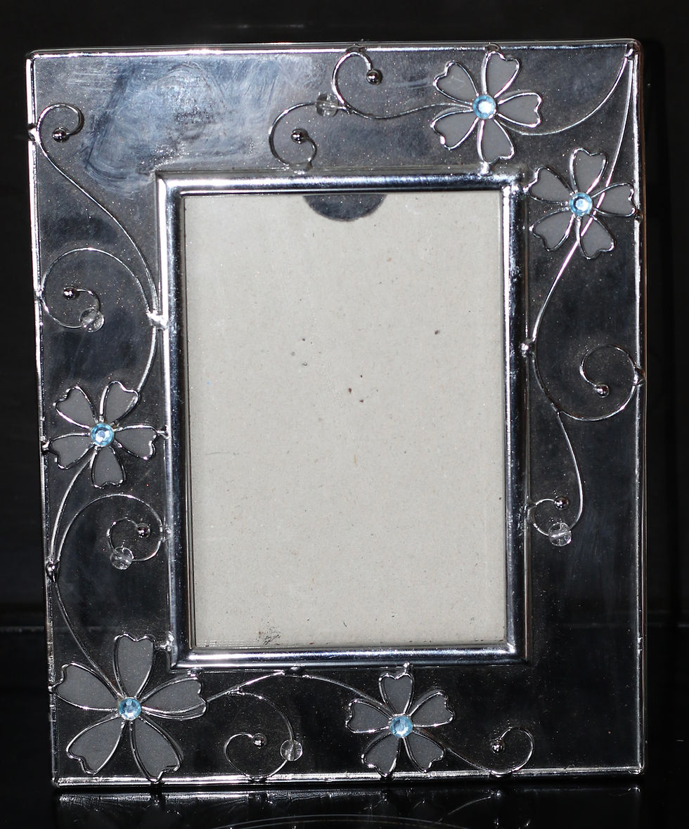 Miniatura: Preloved silver-toned glass photo frame featuring floral and vine accents