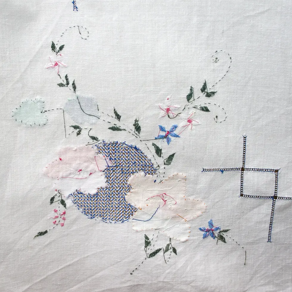 Miniatura: Preloved Embroidery Tablecloth, Floral Motif Tablecloth, Flower Tablecloth