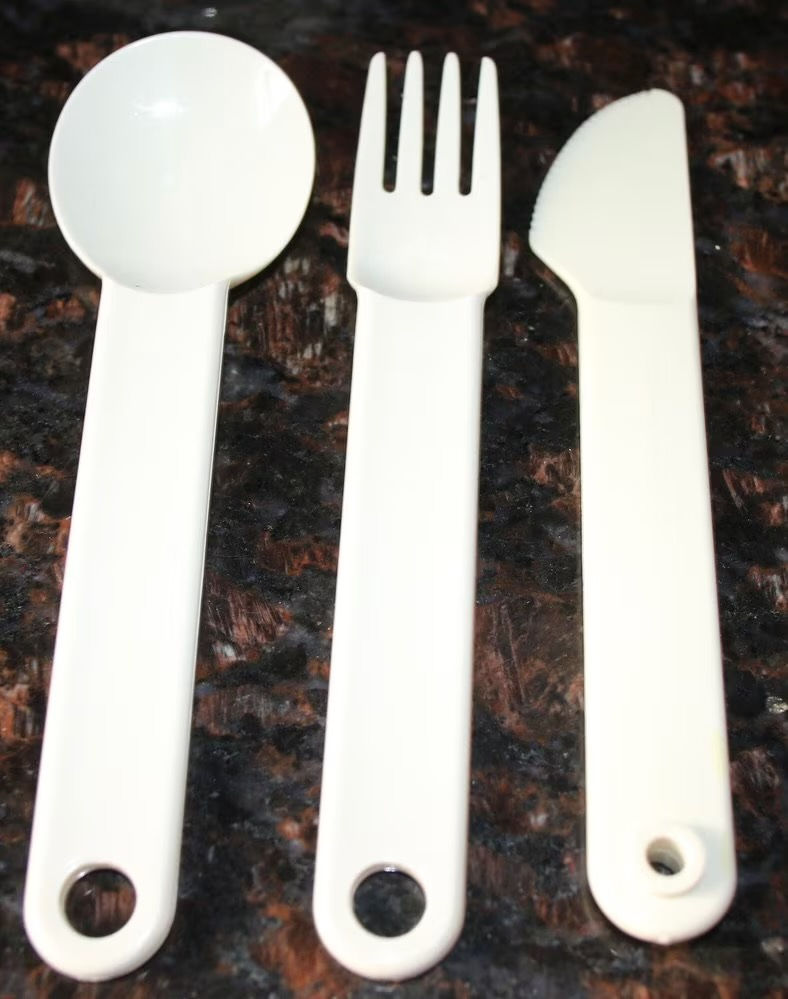Miniature : Preloved Pocket Cutlery Set, Folding Tupperware Cutlery Set, Travelling Cutlery