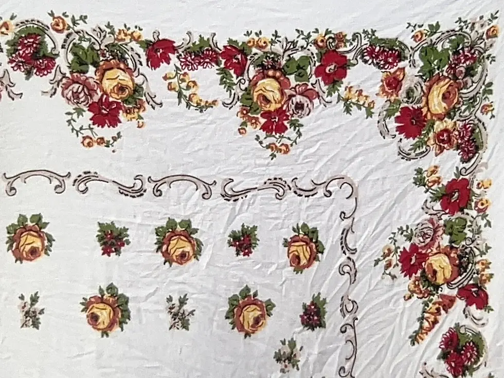 Preloved Printed Tablecloth, Floral Tablecloth, Flower Tablecloth