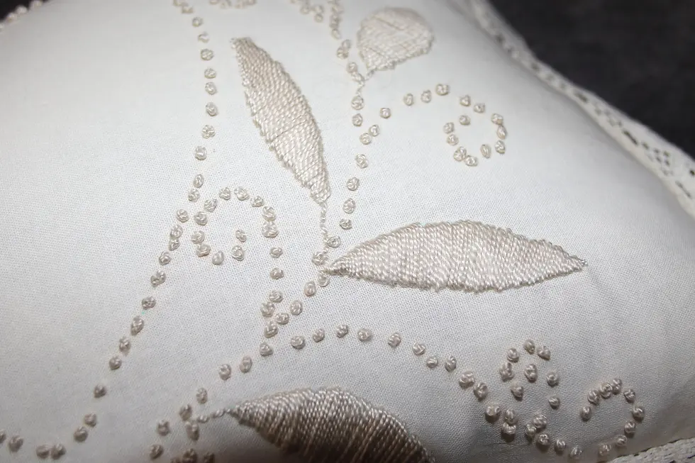 Thumbnail: Preloved Beaded Cushion, Love Heart Cushion, Needlework Cushion