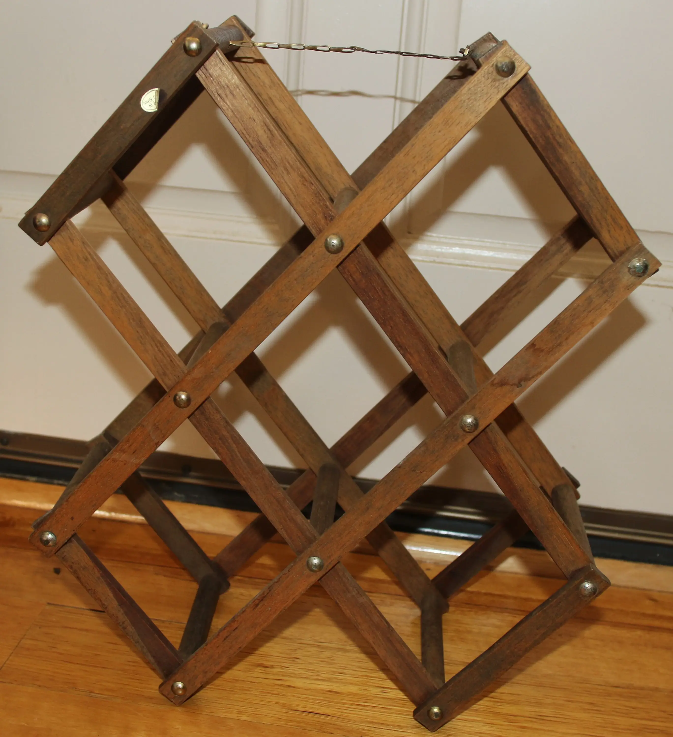 Preloved Vintage accordion wooden wine rack, Folding wine rack