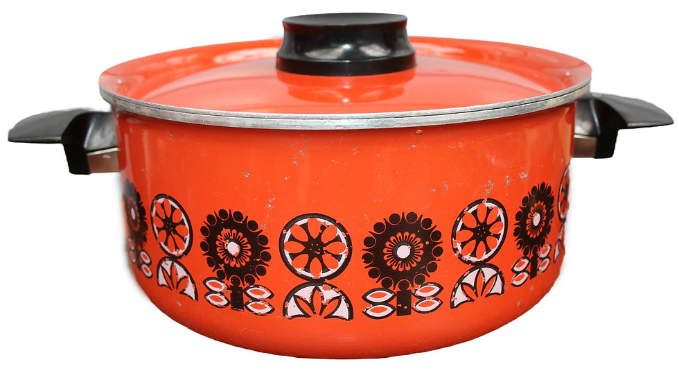 Miniatura: Preloved Large Vintage Floral Enamelware Casserole Dish, Easipans Enamelware Pot