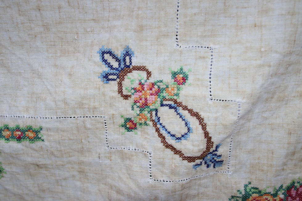 Thumbnail: Preloved Embroidery Tablecloth, Embroidered Floral Tablecloth