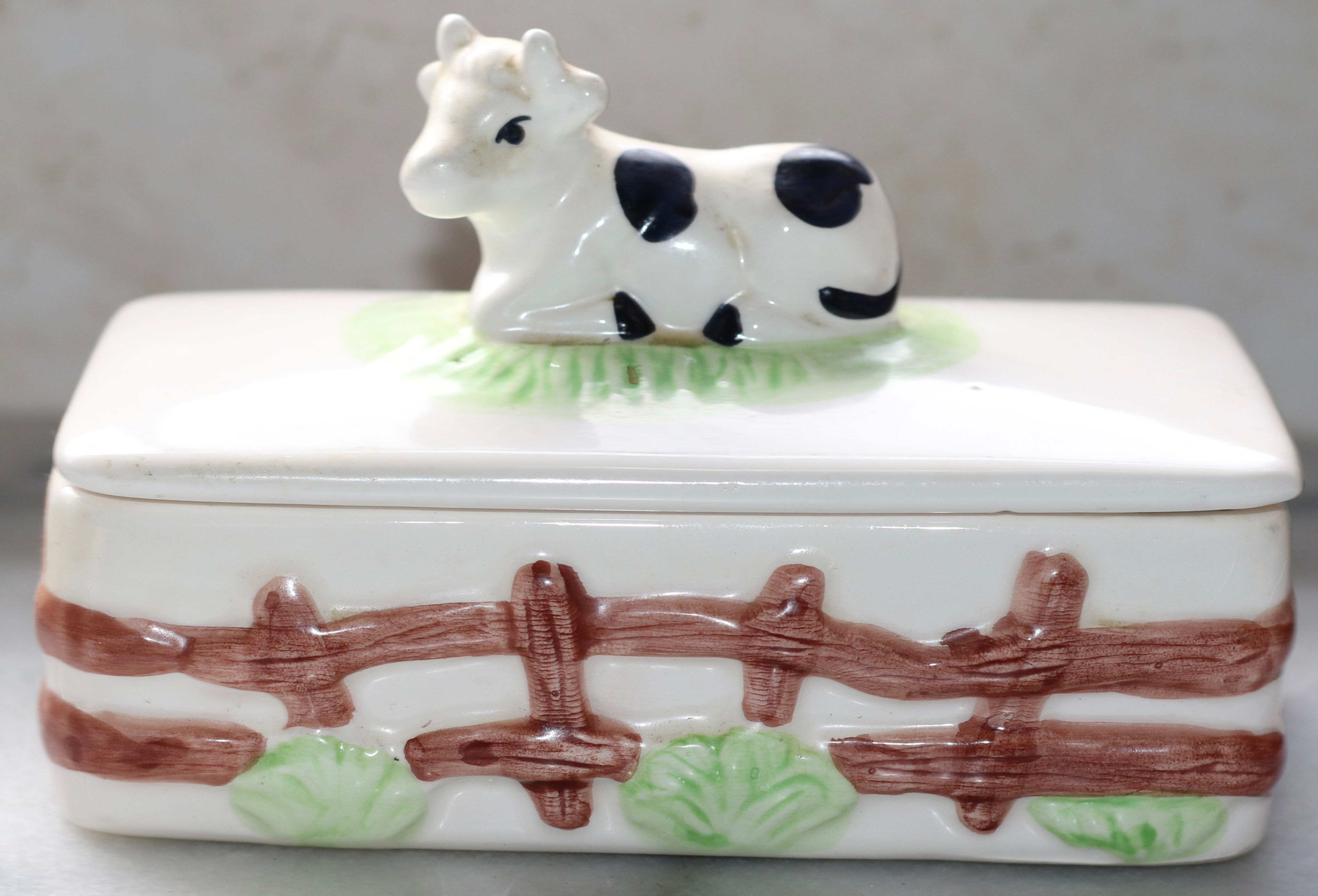 Preloved Ceramic Cow Butter Box Keeper, Ceramic Butter Dish