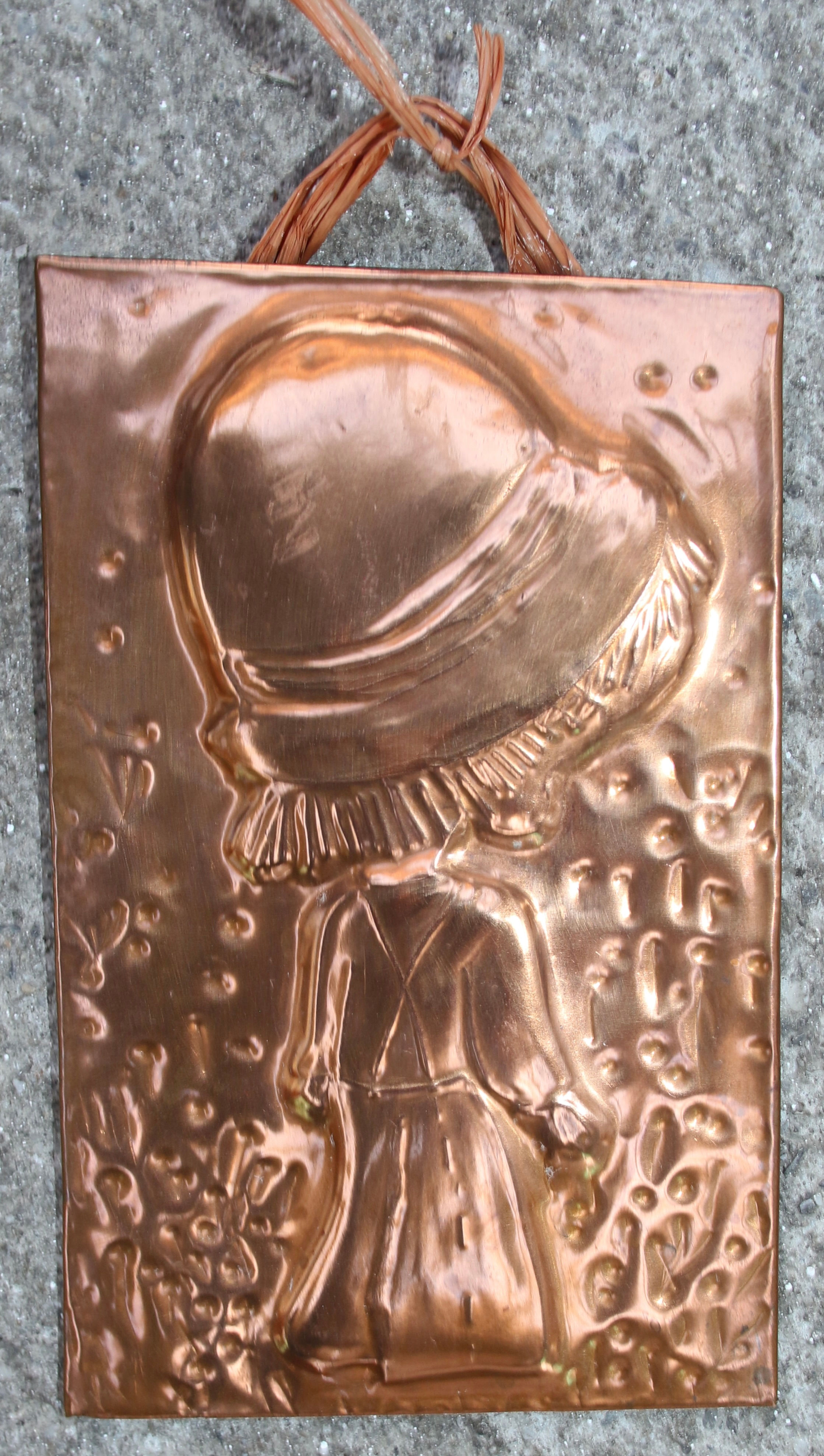 Preloved Copper Girl Wall Hanging, Hammered Copper Picture