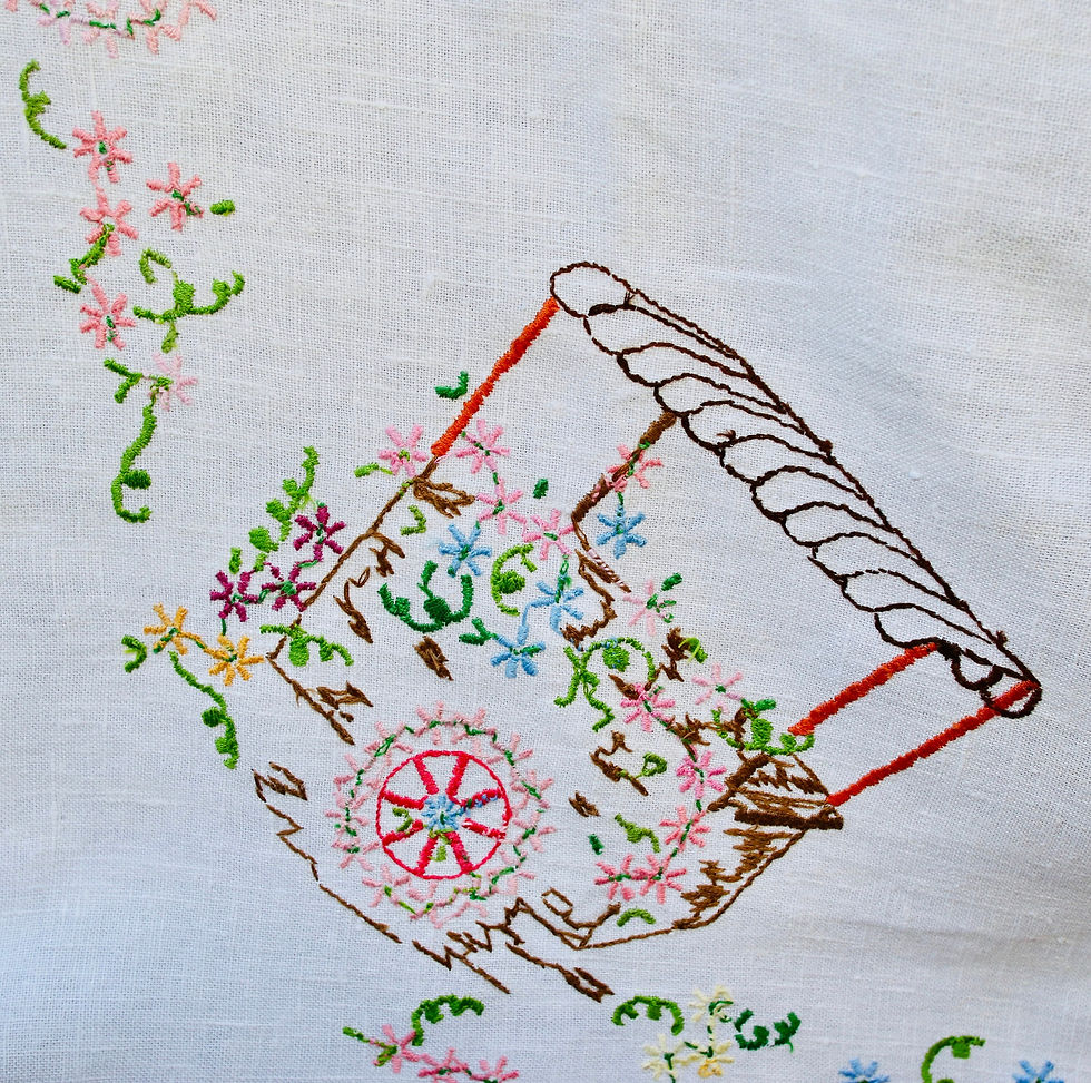 Preloved Embroidery Tablecloth, Embroidered Tablecloth, Floral Tableclot