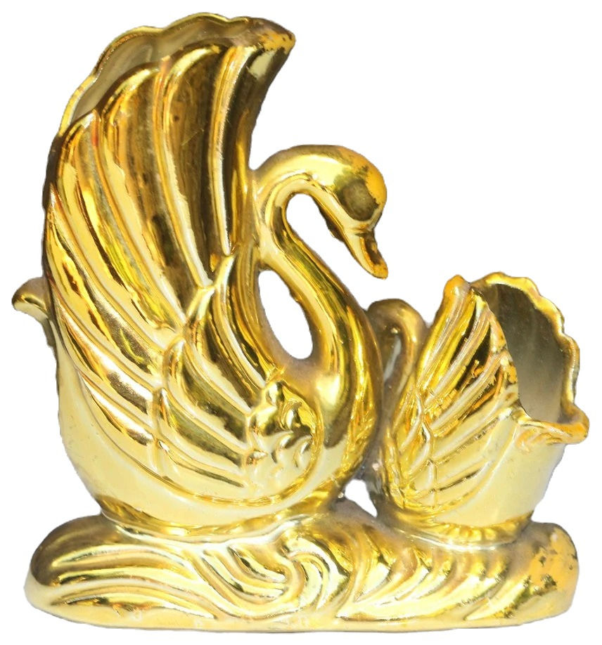 Miniaturbild: Preloved Lustre Double Swan Vase, Gold Lustreware Swan Vase