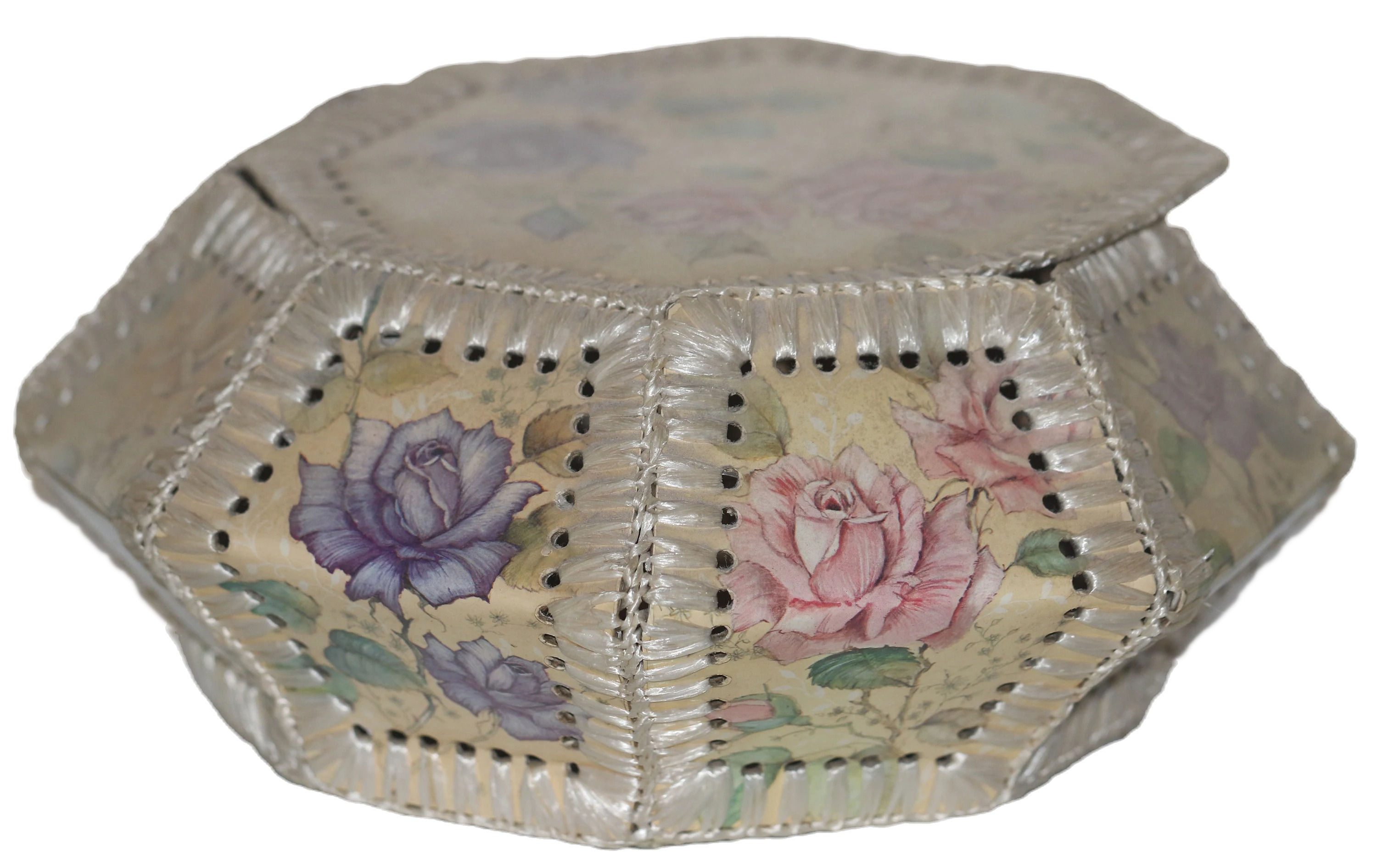 Preloved Vintage Card Basket, Cardboard Sewing Basket, Floral Card Basket