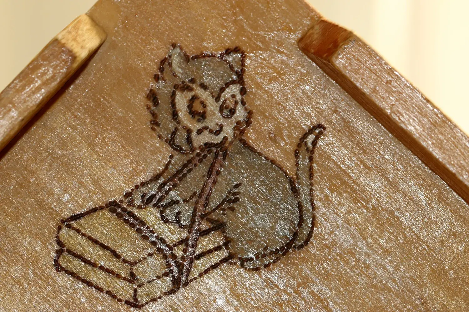 Preloved Wooden Tray with Wooden Boy and Kitten Motif