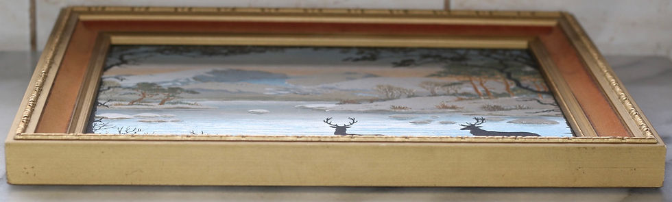 Μικρογραφία: Preloved Vintage Dufex Foil-Style Art - Deer Winter Landscape