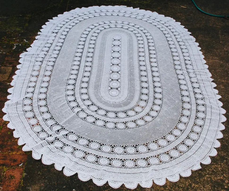 Preloved Crochet Lace tablecloth, Crochet Tablecloth, Oval Tablecloth