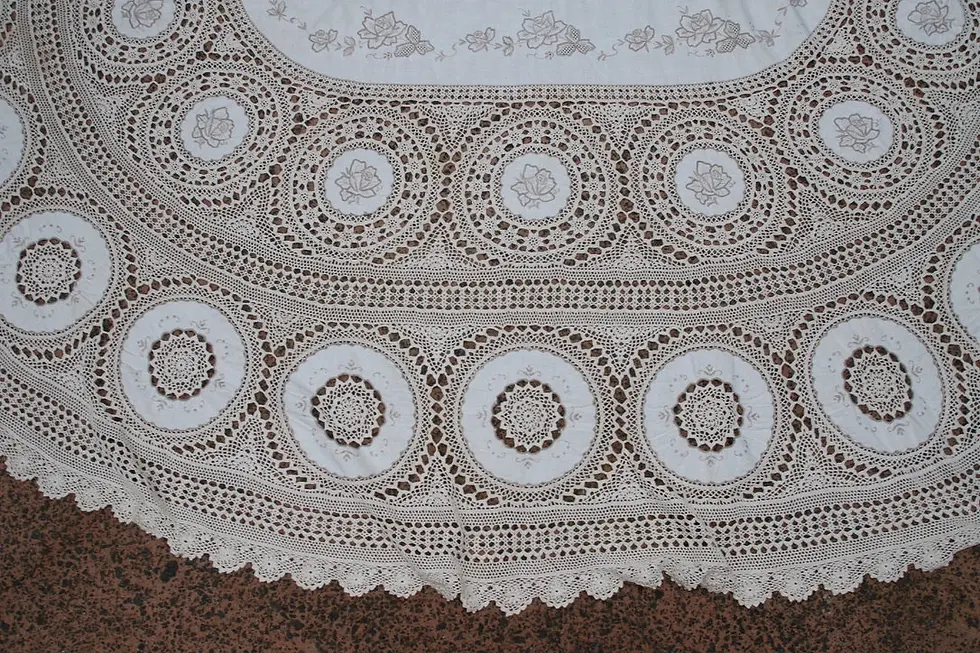 Miniature : Preloved Crochet Lace tablecloth, Crochet Tablecloth, Oval Tablecloth