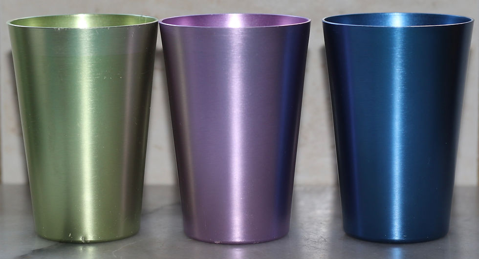 Thumbnail: Preloved Set of three anodised metal beakers