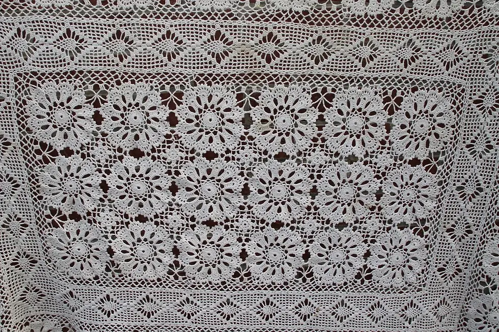 Μικρογραφία: Preloved Crochet Lace tablecloth, Crochet Tablecloth, Rectangular Tablecloth