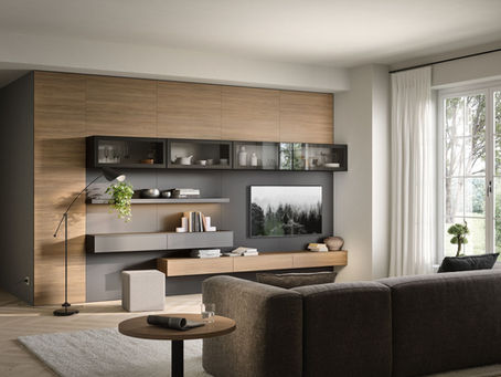 Wood and dark media wall unit