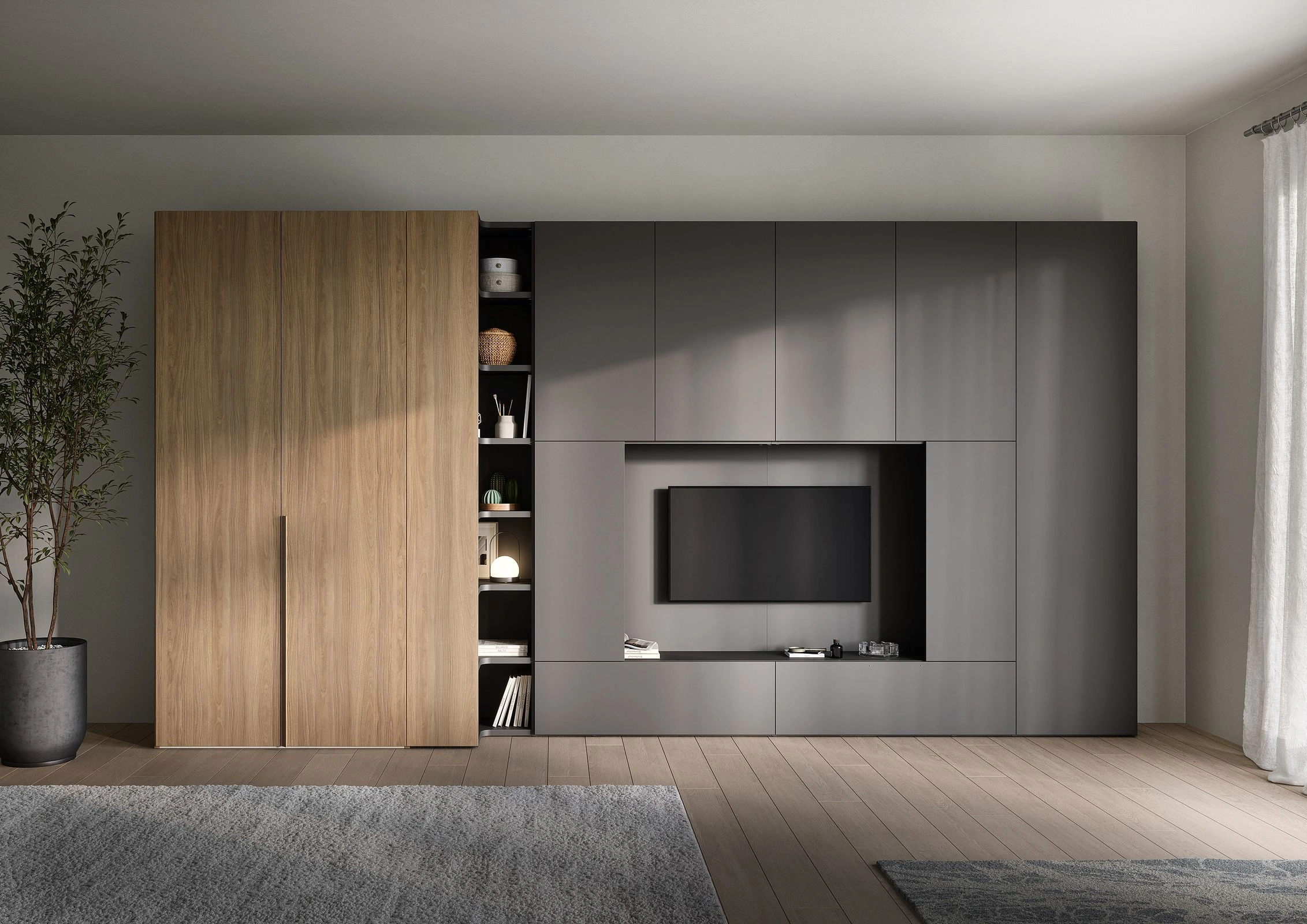 dark grey media wall unit