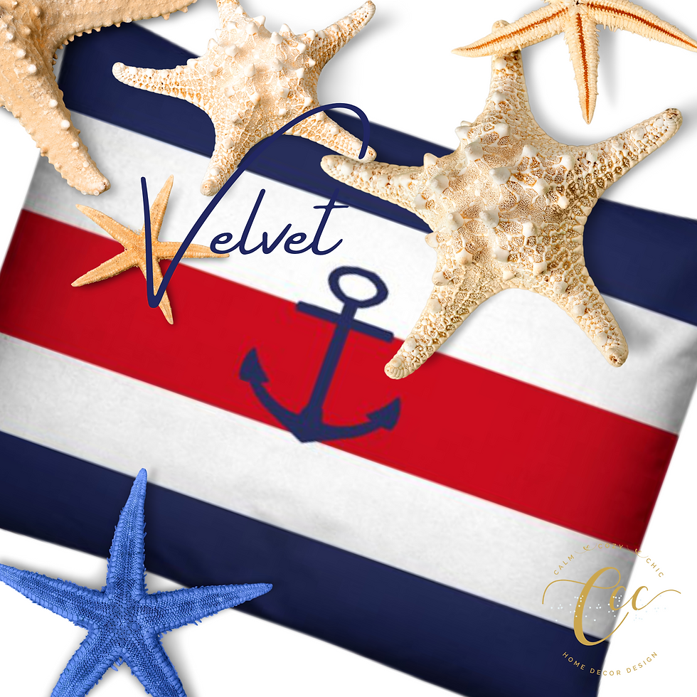 Thumbnail: Navy Blue / White / Red Anchor Stripe Cushion