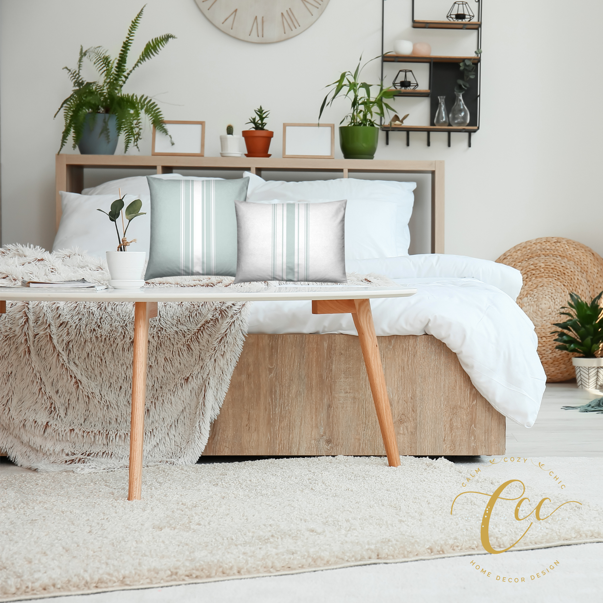 Duck Egg Green Tickling Stripe Cushion