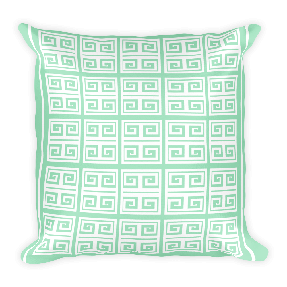 Green and White Greek Key Cushion
