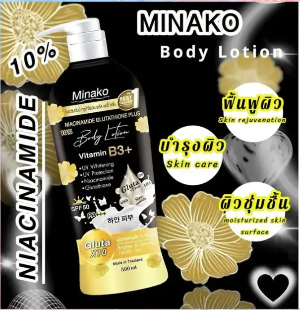 Thumbnail: Minako Niacinamide Glutathione Body Lotion | Vitamin B3+ | SPF50 PA++ | 500ml