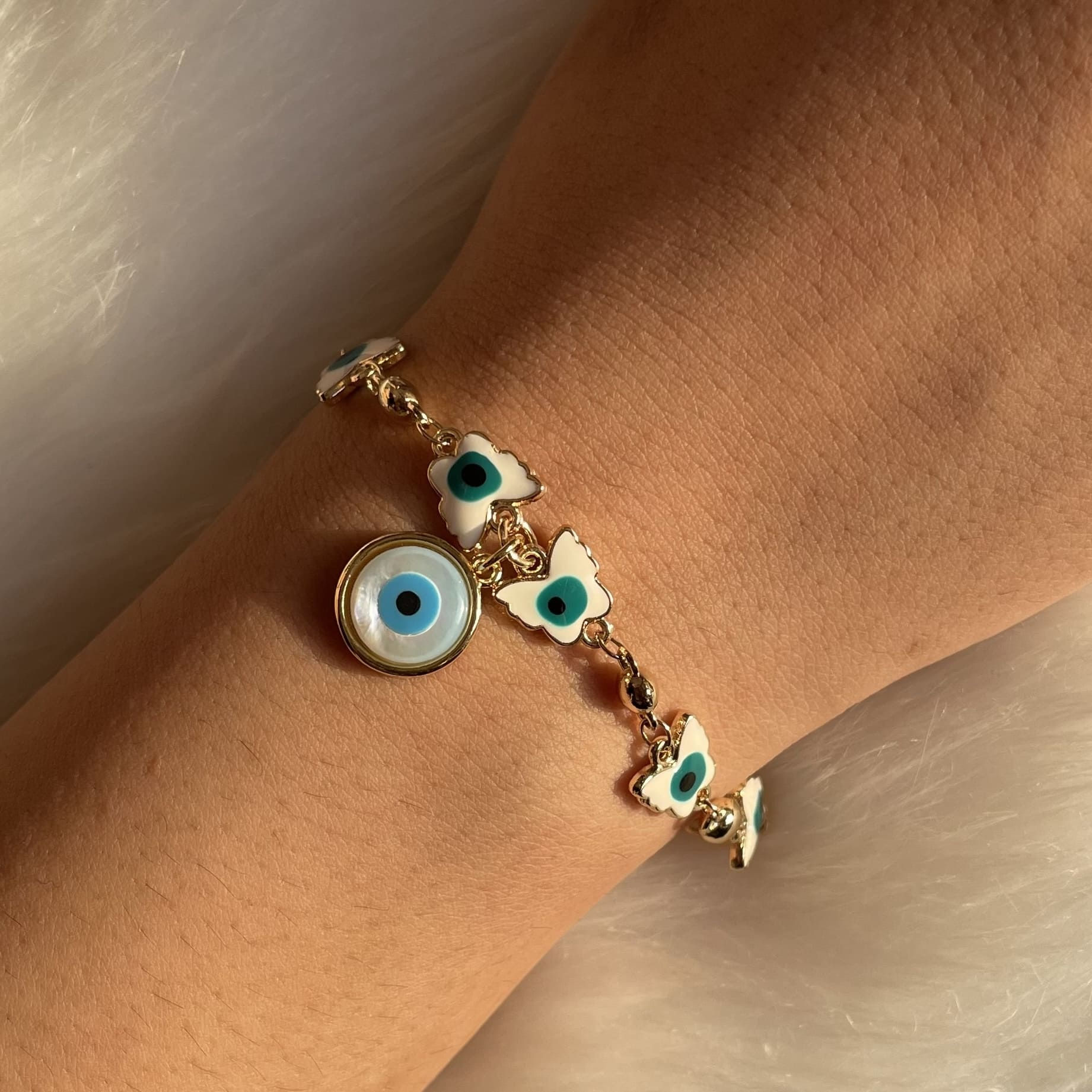 Butterfly Evil Eye Bracelet - with charm