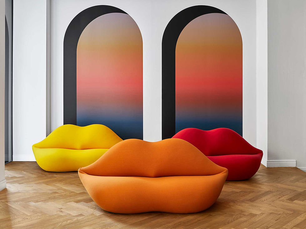 Bocca sofa by Gufram in bold red displayed in contemporary interior setting