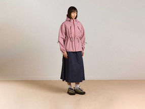 Damson Madder gingham jacket styled with denim skirt from 2026 collection