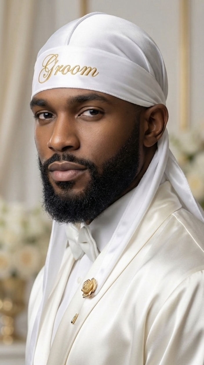 Thumbnail: Groom Gold Embroidered   Durag