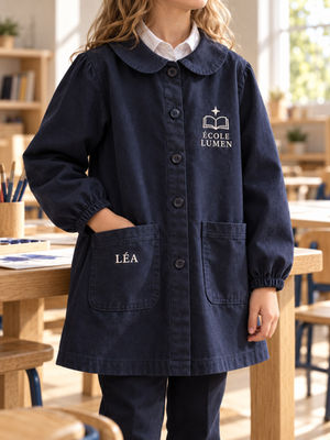 Blouse brode au prenom et au blason ecole - MAISON 48 - Broderie Paris - Service broderie 24h a Paris