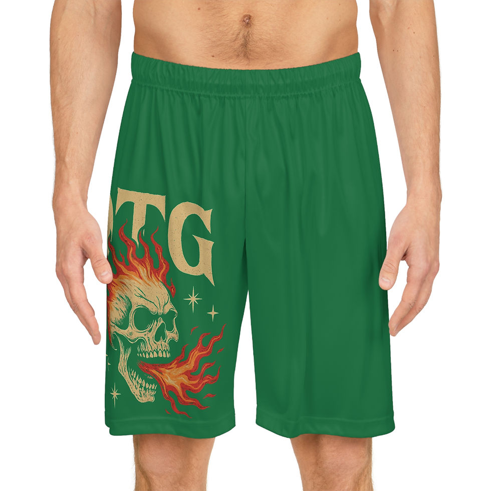 Thumbnail: "OTG"Skull Flame Basketball Shorts (Dark Green)