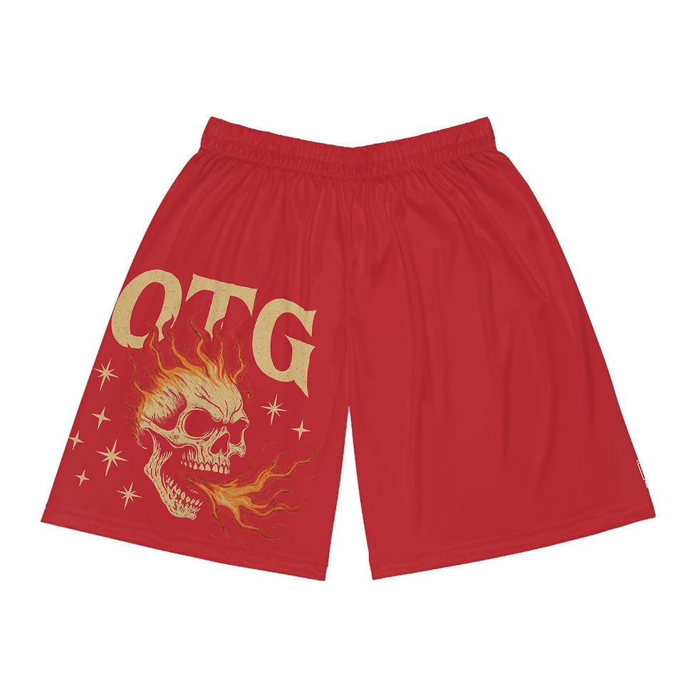 "OTG"Skull Flame Basketball Shorts (Dark Red)