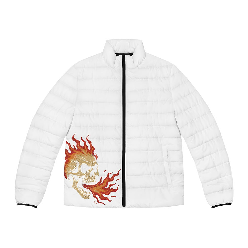 "OTG" Men's Skull Flame Puffer Jacket (White)