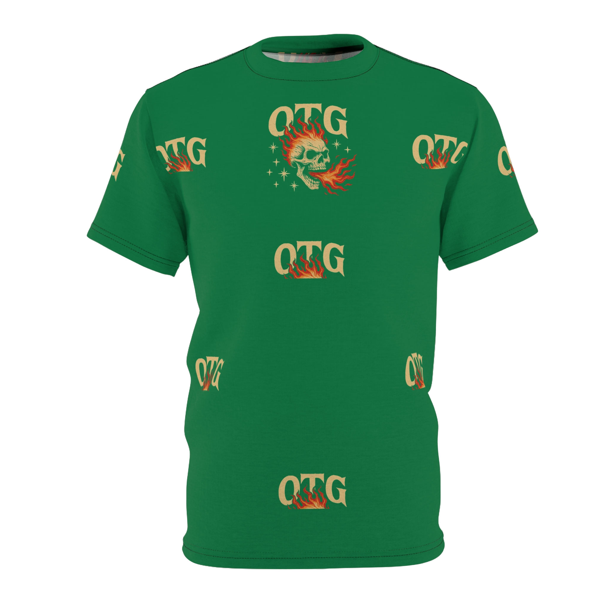 "OTG" Fiery Skull Unisex Tee (Dark Green)