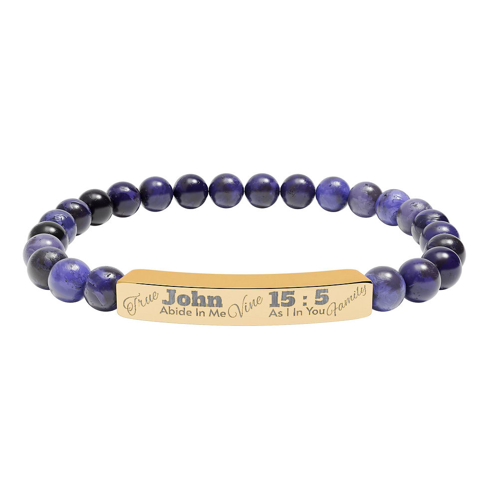 Thumbnail: Engraved Natural Stone Bead Bracelet — Stretch Bar 