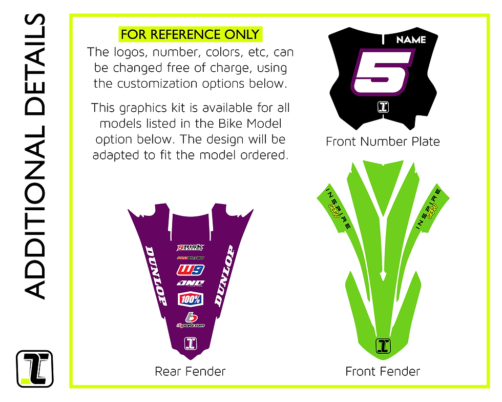 Number plate and fender details of our Clean V2 Kawasaki graphics kit