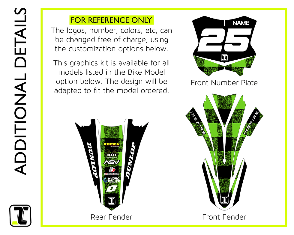 Number plate and fender details of our Flannel Kawasaki graphics kit