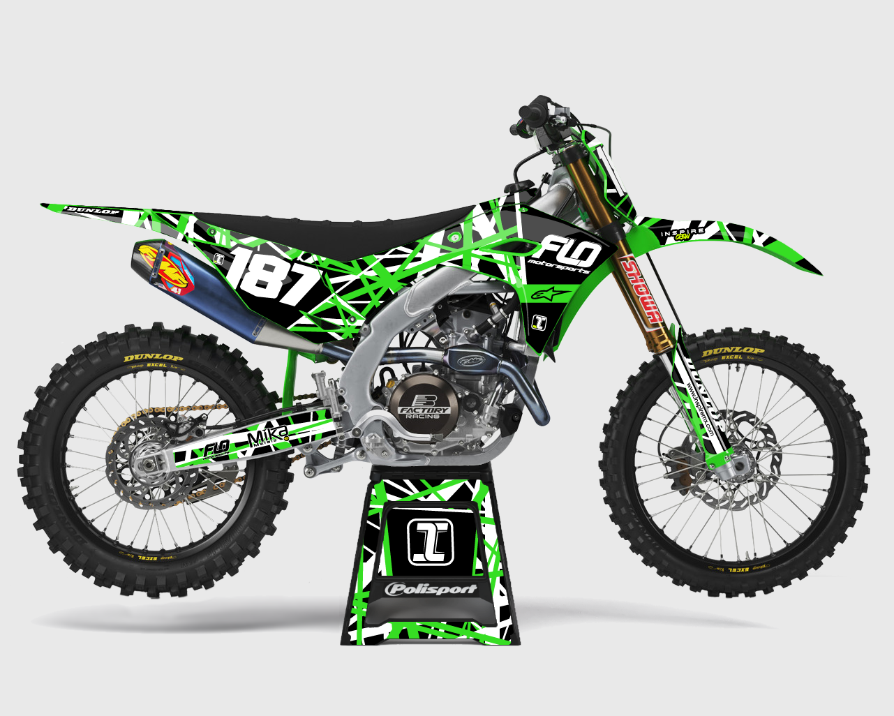 Right side view of our Unchained Kawasaki graphics kit