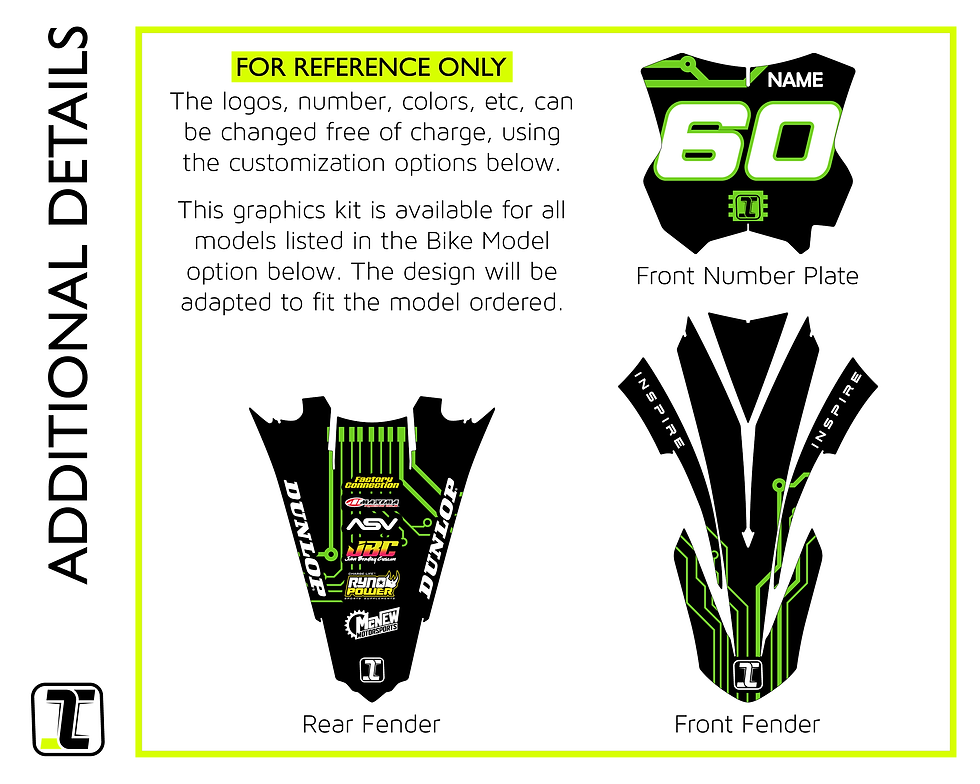 Number plate and fender details of our Circuit V2 Kawasaki graphics kit