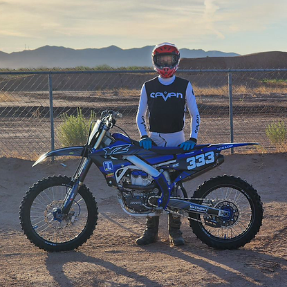 Inspire MX Graphics rider, Matthew Thomason, showing our Fuel Yamaha graphics kit on his YZ250F