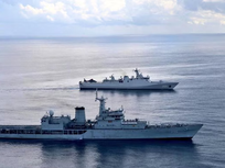 The Indian and Indonesian navies carried out a military drill in the southern Arabian Sea on Saturday. (Photo: Twitter @indiannavy)