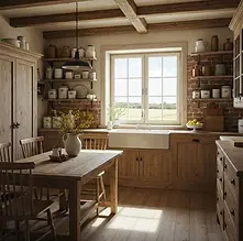 Rustic kitchen table set for gathering with Old Fashioned Living blends and mixes.