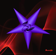 Digital artwork of a radiant purple five-pointed star with intricate black crystalline forms at its center, set against a flowing red plasma wave background, symbolizing the spiritual light body and cosmic consciousness.