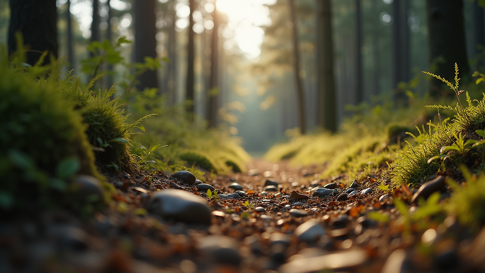 Eye-level view of a tranquil forest setting