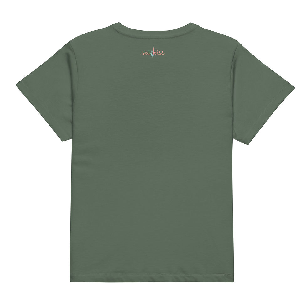 Thumbnail: Flat back view of Sea Kiss You Grow Girl green extended crop cotton t-shirt with floral typography