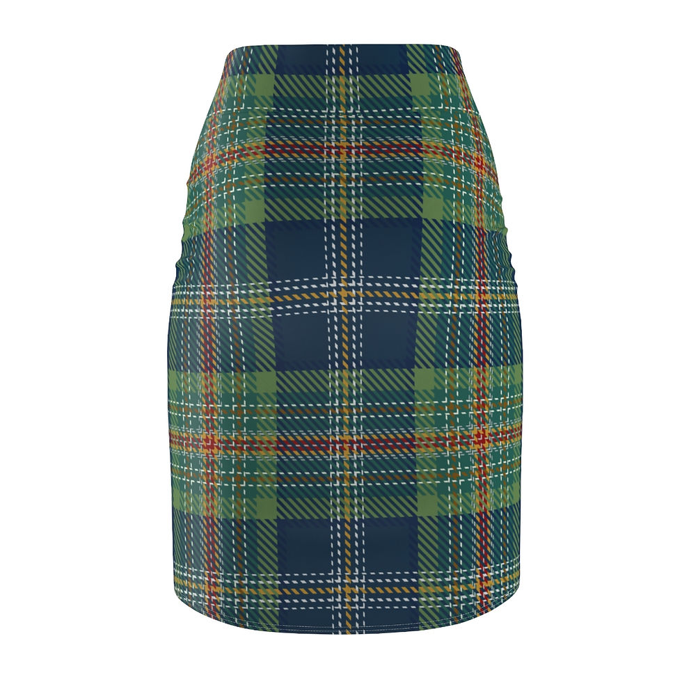 Thumbnail: Plaid Pencil Skirt Tartan Green & Blue Outfit Fall Flannel Fitted Skirt XS-2XL