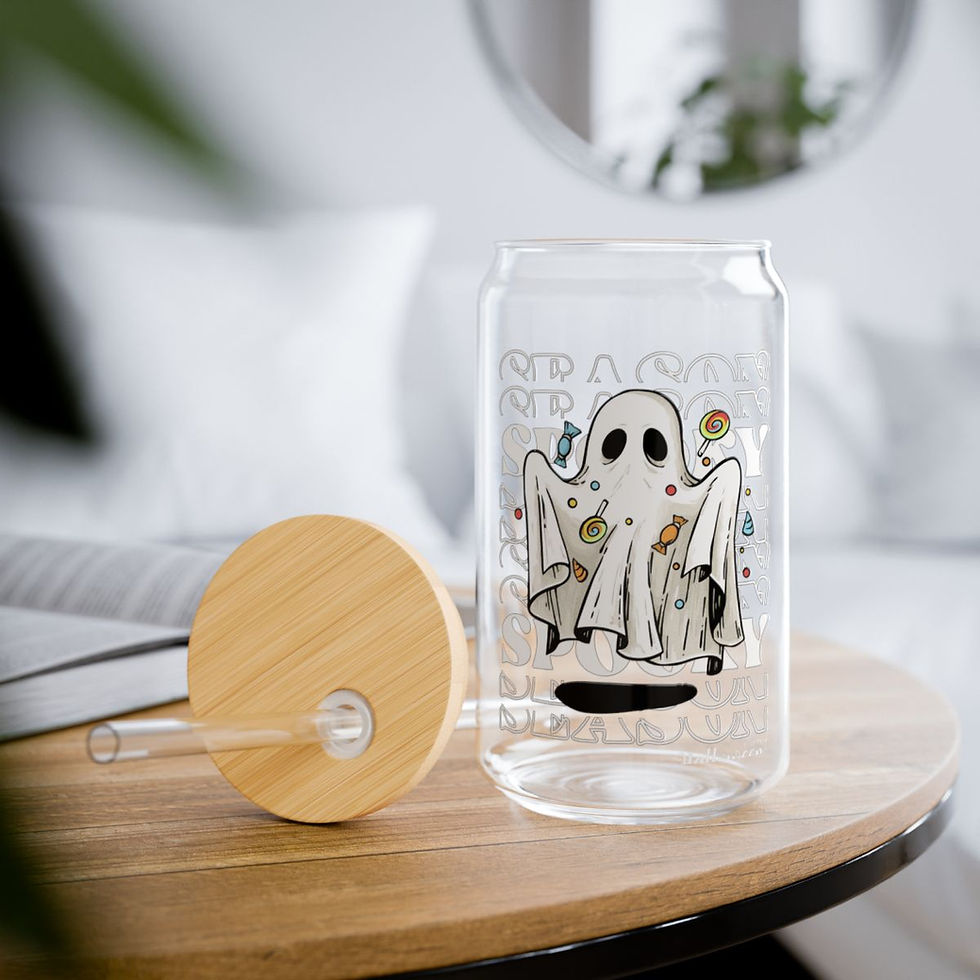 Cute Ghost Tea Cup Sipper Glass 16oz- Spooky Season Iced Coffee Cup, Halloween Mug, Coffee Glass, Coffee Mug